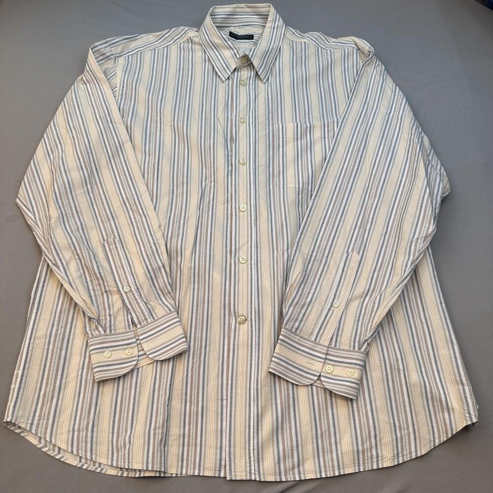 Canali Sportswear Shirt Mens 2XL XXL Beige Gray Stripe Preppy Business Italy